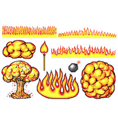 Nuclear explosion pixel art 8 bit fire objects Vector Image