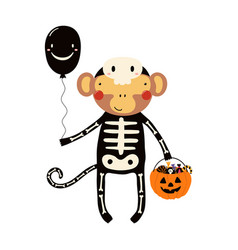 Cute Funny Monkey In Skeleton Halloween Costume