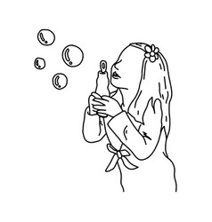 Cute Girl Blowing Bubbles Sketch