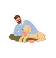 Man Cuddling Dog Owner And Canine Pet Hugging