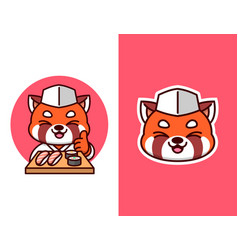 Cute Red Panda In Sushi Master Outfit Holding Sush