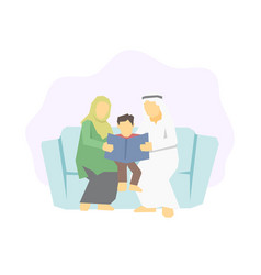 Muslim Family Reading A Book Together Simple Flat