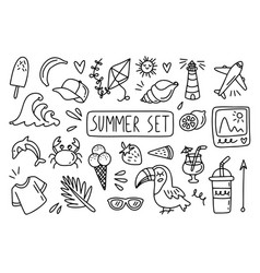 Beach Vacation Sea Line Drawings Elements Summer