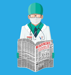 Doctor Reads Newspaper News About Coronavirus