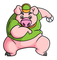 Large Pig Is Playing Baseball And Going To Throw