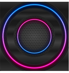 Black Glossy And Blue Purple Neon Circles On Dark