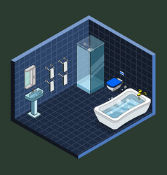 Deep Blue Walls Bathroom Isometric Interior View