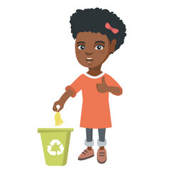 Little Girl Throwing Banana Peel In Recycling Bin