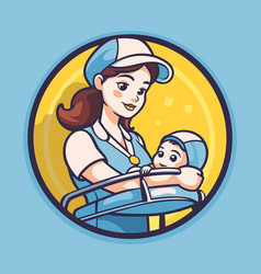 Nurse With A Newborn Baby In Cartoon Style