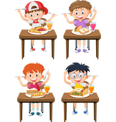 Different Boys Enjoy Eating Food Set