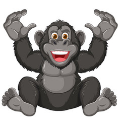 Happy Gorilla Cartoon Sitting With Hands Up