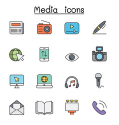 Media And Communication Color Line Icon Set