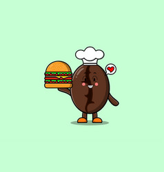 Cute Cartoon Coffee Beans Chef Holding Burger