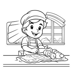 A Kid Boy Wearing Cap And Apron Baking Pastry