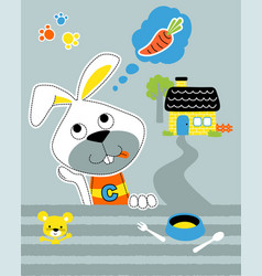 Funny Cartoon Rabbit Thinking About Carrot