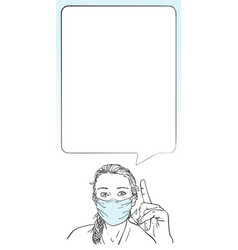 Woman Wearing Medical Face Mask And Pointing