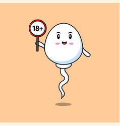 Cute Cartoon Sperm Holding 18 Plus Sign Board