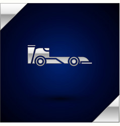 Silver Formula Race Car Icon Isolated On Dark Blue