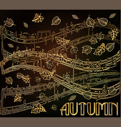 Art Deco Vip Card With Autumn Leaves And Music