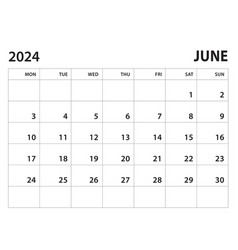 Calendar 2024 Template - June On White