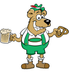 Cartoon Bear Holding A Pretzel And A Beer Mug