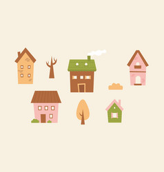 Cute Tiny Houses Cartoon Small Town Houses