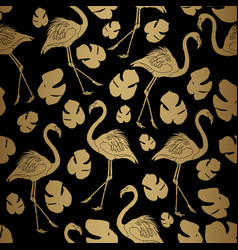 Black Gold Flamingo Seamless Pattern