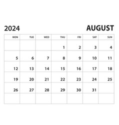 Calendar 2024 Template - August On White