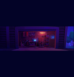 Garage Interior Inside At Night Cartoon Background