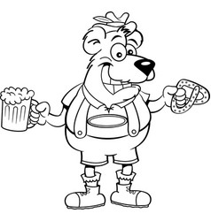 Cartoon Bear Holding A Pretzel And A Beer Mug