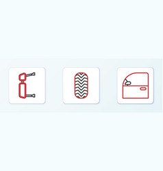 Set Line Car Door Truck Side Mirror And Tire Icon