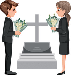 A Couple In Mourning Clothes And Grave