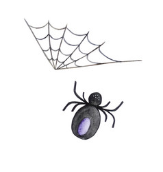 Watercolor Black Spider With Web