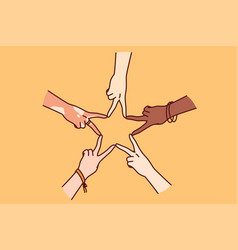 Hands Of Multiracial People Making Star Shape From