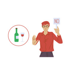 Man Refusing Alcohol Drinks Flat Cartoon