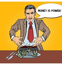 Pop Art Rich Greedy Businessman Eating Money