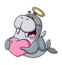 Cupid Walrus Is Holding The Pillow Heart