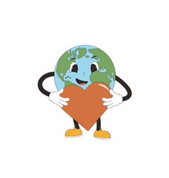 Earth Mascot In Retro Style Holding A Heart In