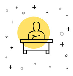 Black Line Schoolboy Sitting At Desk Icon Isolated