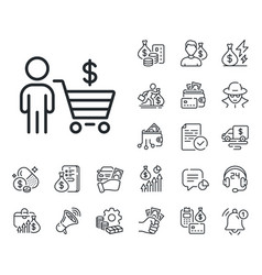 Buyer With Shopping Cart Line Icon Customer Sign