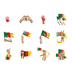 Cameroon Flag And Hand On White Background