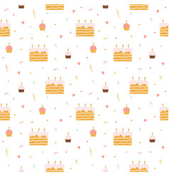 Pattern With Birthday Cakes Cupcakes And Confetti