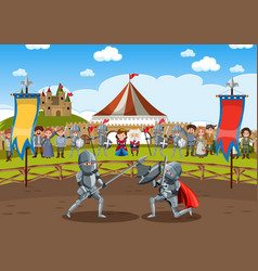 Two Medieval Knights Fighting Together