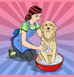 Pop Art Happy Woman Washing Their Dog