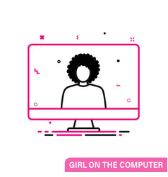 Woman On The Computer Line Flat Icon