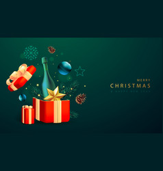 Merry Christmas Holiday Poster With 3d Champagne