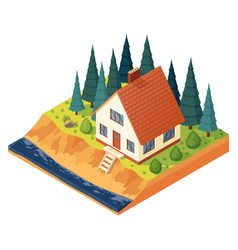 Isometric House On River In Pine Wood Modern