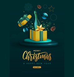 Merry Christmas Holiday Poster With 3d Champagne