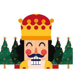 Christmas Nutcracker Face Pine Trees