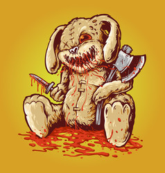 Creepy Bloody Rabbit Doll Carrying Axe Dagger